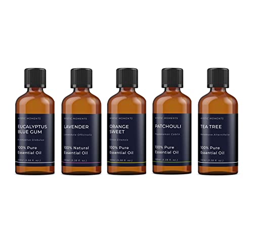 Mystic Moments | Coffret Cadeau Huiles Essentielles Préférées 5x100ml | Eucalyptus, Lavande, Orange | Parfum polyvalent