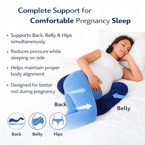Image of H-Shaped Pregnancy Pillow | Adjustable Butterfly Dual Wedge for Back, Belly & Hip Pain Relief | Ultra Soft Velvet Maternity Body Support Pillow | Washable, Travel Friendly | Blue