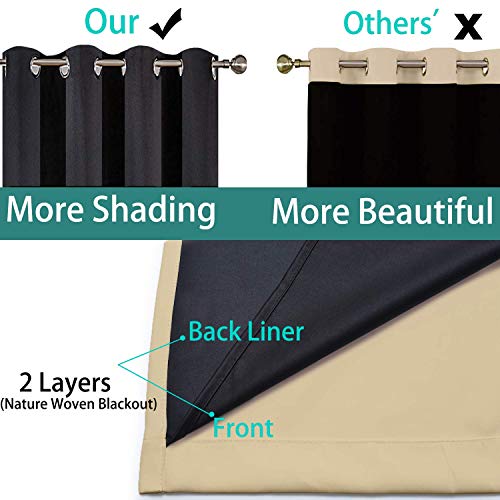 Image of Yakamok 100% Blackout Curtains with Black Lined Thermal Insulated Light Blocking Curtains Heat Blocking Drapes for Bedroom(52Wx96L, Beige, 2 Panels)