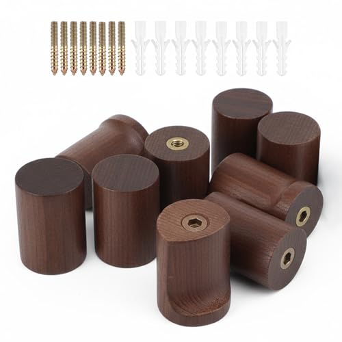 xozeooeu Wood Wall Hooks 8 Pack, Natural Walnut Coat Hooks with Metal Core, Heavy Duty Wall Mounted Hat Hook for Entryway, Bathroom, Bedroom - Rustic Home Decor
