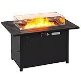 FDW 43 Inch Outdoor Propane Fire Pit Table with Glass Wind Guard, Rectangular Patio Fire Table, 50,000 BTU Smokeless Gas Firepit for Backyard, Garden & Poolside
