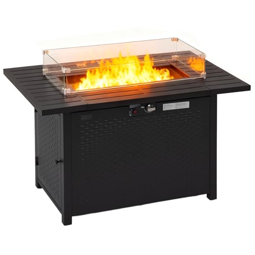 FDW 43 Inch Outdoor Propane Fire Pit Table with Glass