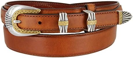 Silver and Gold Buckle Set Oil-Tanned Genuine Leather Western Ranger Belt for Women image 4