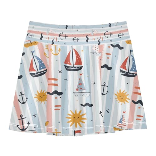 visesunny Girl's Golf Skirt Athletic Simple Striped Boat Pattern Tennis Skort Sport Activewear with Double Layer Pockets