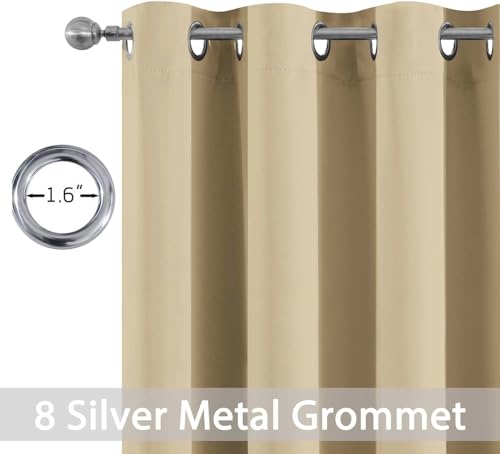 Yakamok Thermal Insulated Grommet Blackout Draperies/Drapes for Bedroom Window,Room Darkening Curtain Panels (2 Panels, W52 x L108 -Inch, Beige)