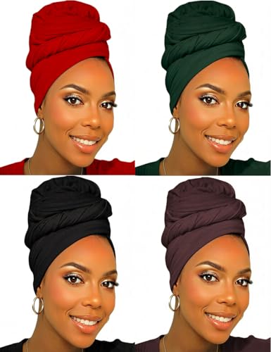 Ftoronaly 80x180cm Long Head Wraps, 4 Pack Hijab Head Scarf for Black Women