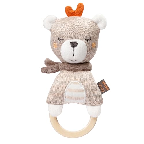 Fehn 052138 Holz-Greifling Teddy fehnNATUR – Greifling mit Holzring & Rassel – fördert gezieltes Greifen & Motorik – treuer Begleiter für Babys & Kleinkinder ab Geburt