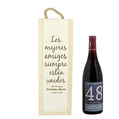 CALLE DEL REGALO Botella de vino con caja de madera especial cumpleaños personalizada con nombre y edad…