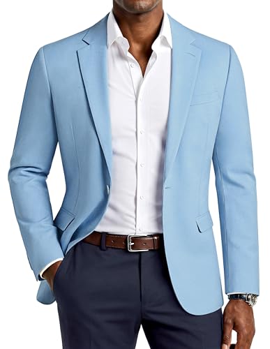 PJ PAUL JONES Lightweight Blazer Jacket for Men One Button Casual Sport Coat Travel Suit Jacket Business Stretch Blazer with Pockets Sky Blue