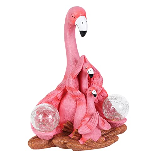 Exhart Garden Sculpture, Three Flamingos Meditating Yoga Solar Garden Statue, 2 Led Light Crackle Balls, Outdoor Garden Decoration, 9.5 X 5.5 X 11.5 Inch #TOP25