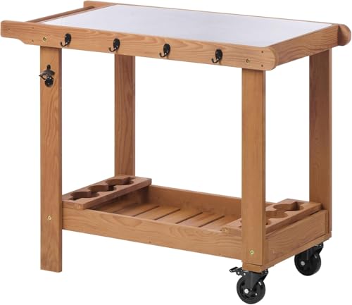 Mederra Wooden Outdoor Grill Cart with Wheels and Storage