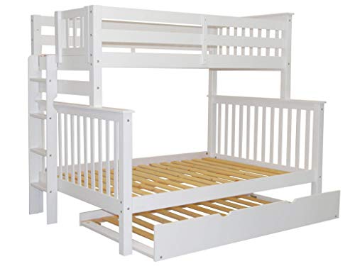 Bedz King Bunk Beds Twin Over Full Mission Style With End Ladder And A Twin Trundle, White #TOP3