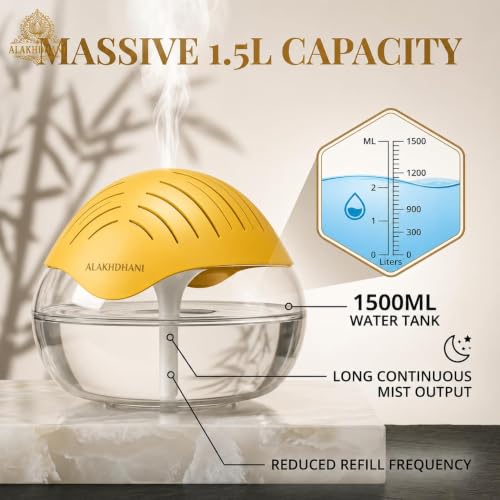 Image of 3-in-1 Aroma Diffuser, Humidifier & Air Purifier | 1500ml Essential Oil Diffuser for Aromatherapy | Cool Mist Humidifier for Home, Bedroom, Office, Spa | Covers 500 Sq.Ft | Yellow
