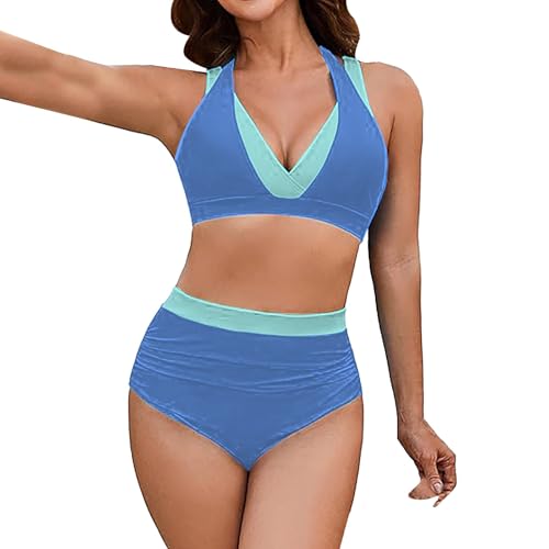 Conjuntos de Bikinis para Mujer 2 Piezas Bikinis Viajes Playa La Natacion Cuello en V Piezas Conjunto Bañador de Vientre de Cintura Alta Clásico Ajustable Bikini 278