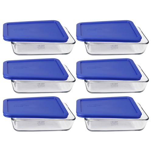 Pyrex 7210 3-Cup Glass Dishes & Cadet Blue Lids (6-Pack) - Made in USA