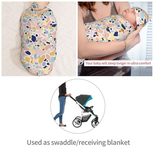 Image of Pastel Coloured Terrazzo Newborn Swaddle Blankets Hat Sets Soft Baby Receiving Blanket Swaddle Sack for Baby Shower Infant Boy Girl Gift