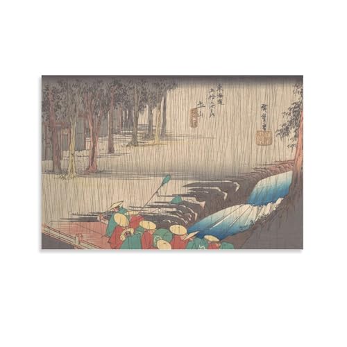 歌川広重 東海道五拾三次之内 土山 春之雨 風景 ポスター ホーム装飾 パネル 壁アート 現代壁掛け 絵画 版画 芸術作品 インテリア20x30inch(50x75cm)