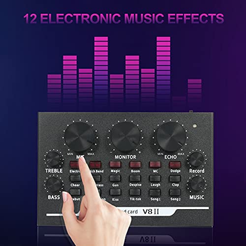Placa de som ao vivo V8II BT Mixer de áudio de acompanhamento com efeitos sonoros transmitindo grava