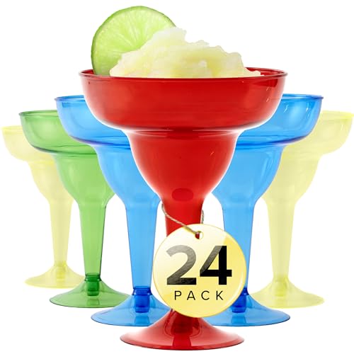 Stock Your Home Multicolor Plastic Margarita Glasses Disposable (Set of 24) Decorations for Cinco de Mayo Parties Colorful Cocktail Cups for Tropical Party Supplies - Large 12 oz Hurricane Glasses