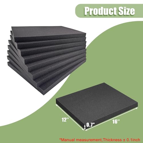 LAFENLIN 8 Pack Gun Case Foams-16 x 12 x 1 Inch, Cuttable Craft Foams Sheets for Crafts, Toolbox, Case Carry Foam Insert, Cushion Foam for Jewelry, Padding Storage Organizer, Black, DIY Craft, Black