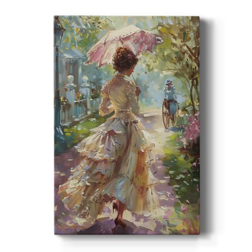 Renditions Gallery Abstract Paintings for Home Woman with Parasol Layered Dress Girl with Cycle Canvas Artwork Decorations for Bedroom Office Kitchen - 32" X 48" LT563