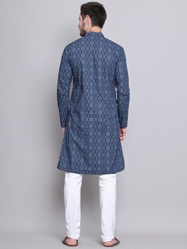 Image of Majestic Man Women's Cotton Regular Fit Casual Ethnic Motifs Printed Mandarin Collar Long Kurta