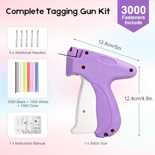 Image of Stitch Gun for Clothes, Handheld Quick Clothing Fixer | 3000 Fasteners (1000 Black /1000 White /1000 Color) + 6 Needles, for Quick Clothing Repairs, Retail Tagging, and Fabric Crafts