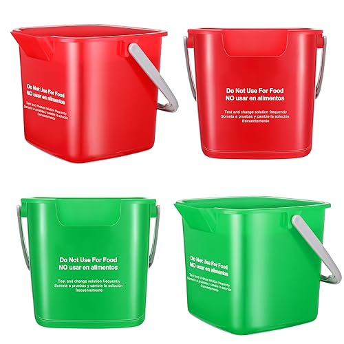 Image of Yaomiao 4 Pcs Cleaning Bucket 3 Qt Sanitizing Bucket,Red, Green | Restaurant Small Square Detergent Pail with Measurements Spout and Handle, for Home, Kitchen, Office, Commercial Use