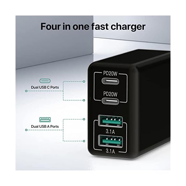 Cargador USB C 40 W, Carga rápida múltiple, Cargador USB de 4 Puertos - Imagen 5