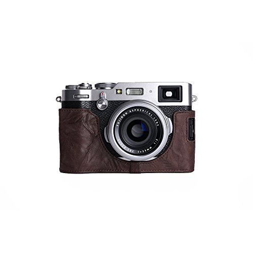 X100F Case, BolinUS Handmade Genuine Real Leather Half Camera Case Bag Cover for FUJIFILM X100F Bottom Opening Version -Coffee