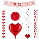Valentines Day Decoration Set, Heart XO Garlands Hanging Heart Swirls BE MINE Banner Hearts Balloons Red Rose Petals Decor for Home Classroom Office Wedding Party - Image 3