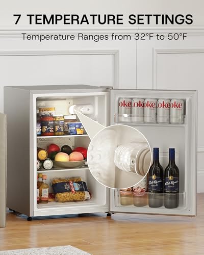 Upstreman 2.5 Cu.Ft All-Refrigerator Mini Fridge, Single Door Small Refrigerator, Dorm Fridge with 7 Adjustable Thermostat, Compact Refrigerator for Office, Bedroom or Dorm, Silver-CR26 - Image 6