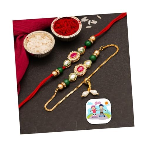 CraftVatika Rakhi Magnet Gift for Brother and Bhabhi Lumba Floral Rakhi Kundan Bracelet Rakhi for Bhaiya Bhabhi Raksha bandhan Couple Pearl Rakhi Set of 2 Rakhi with Fridge Magnet Gift-picture-4