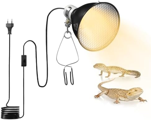 Lámpara para Tortuga, Lámpara de Reptiles y Anfibios con Atenuador y Temporizador, Lámpara Calefactora para Tortuga, Lagartos, Camaleones y Anfibios (Sin Bombilla)