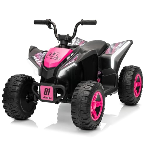 Kidzone 12V Ride On ATV for Kids, 4-Wheel Electric Toy with Bluetooth & USB Music, LED Lights, Rear Suspension, Forward/Reverse, 3.7 MPH Max Speed, 88