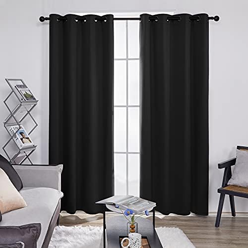 Deconovo Black Curtains 96 Inch Long, Black Out Curtains for Sliding Door, Light Blocking Window Treatments (Black, 52x96 Inch, 2 Panels)