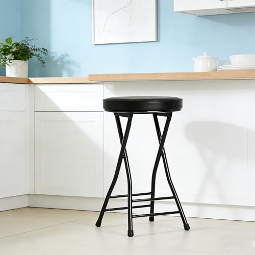 Image of Folding Bar Stool,24 Inch Tall Foldable Stool Chair,4PCS Height Cushioned Leather Padded Bar Chair for Kitchen Fishing Hiking Gardening Travel BBQ