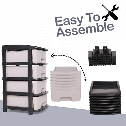 Image of Plastic Modular Drawer Storage Chest Of Drawers Organizer Storage Box, Large Stomo Racks For Multipurpose Anti-slip Shoes Organizers (Grey, 4 Layer)