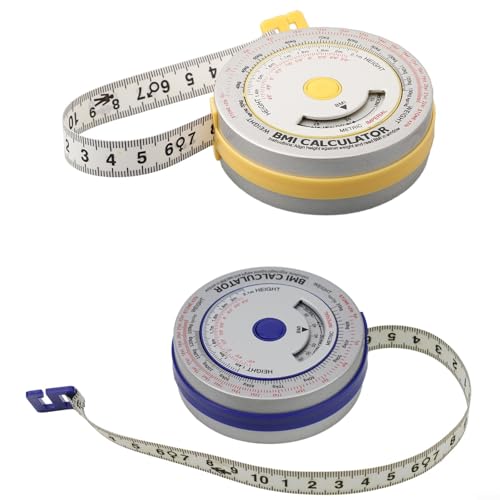 Cinta métrica retráctil de índice de masa corporal de 150 cm con calculadora de IMC para seguimiento del progreso de la dieta, bloqueo de botón y medición automática para cintura, brazo, pecho (azul +