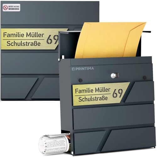 Bild: PRINTIMA Julia Personalisierter Briefkasten Anthrazit (RAL7016) mit Zeitungsfach: Wetterbest�ndigkeit, Eleganz, mit Realistischem Vorschau auf Personalisierung, 37x37x11 cm DIN EN 13724 f�r 59,99 EUR bei amazon.de