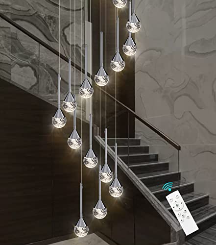 197"H 32-Light Chandeliers For Living Room Entryway High Ceiling Light Fixture Chandelier Led Crystal Pendants Lighting Long Light Ceiling Chandeliers Modern Light Fixtures Led Dimmable Light Entrance #TOP3