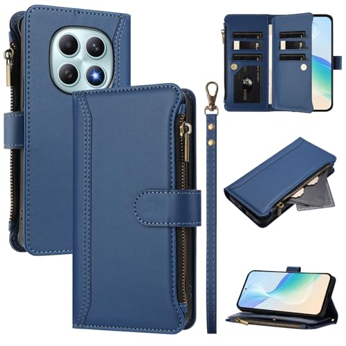linsuyu Cover Compatible with Xiaomi Redmi Note 15 5G / 4G,Compatible with Xiaomi Poco M8 5G Zipper Dual Card Slot Wallet Phone Case Blue