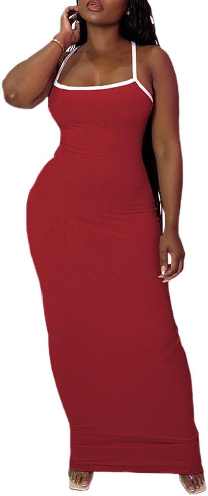 PINSV Women Summer Long Dress Casual Slip Sexy Slim Sleeveless Bodycon Maxi Dresses for Women - Image 2