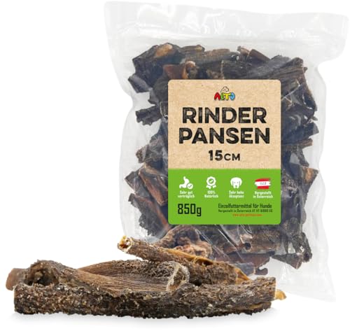 ALTO Getrockneter Rinderpansen für Hunde 850g - 15cm Stücke – Natürlicher Rinder-Pansen für Welpen, kleine und große Hunde - Hergestellt in Österreich