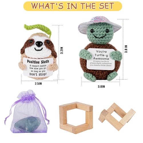 2 Pack Positive Crochet Animals Birthday Gifts for Women Men Includes Motivational Cards and a Wooden Base Cute Small Gift for Son Mom Dad Daughter Sister Friend Coworkers — view 2