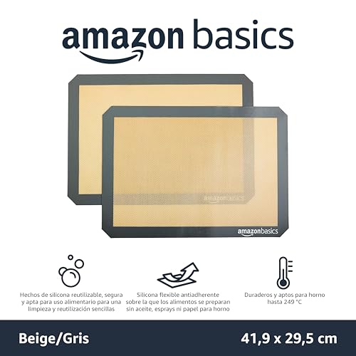 Miniatura 2 de Amazon Basics Rectangular Tapete De Silicona Para Hornear, Juego De 2 Unidad, Beige Negro, 29.5cm X 42.0cm
