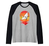 Coucher de soleil rétro origami silhouette vintage Manche Raglan