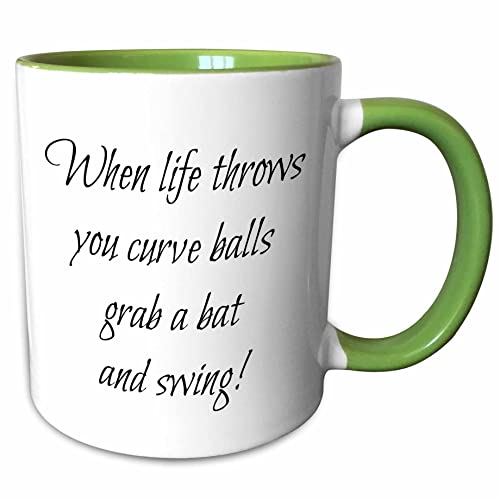 3dRose When life throws you curve balls grab bat 11oz Two-Tone Green Mug