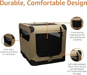 Amazon Basics Portable Folding Soft Dog Crate, Double Door, Collapsible Travel Kennel, Easy to Assemble, Medium, 29.92" x 21.3" x 21.3", Tan — photo 4 of 6