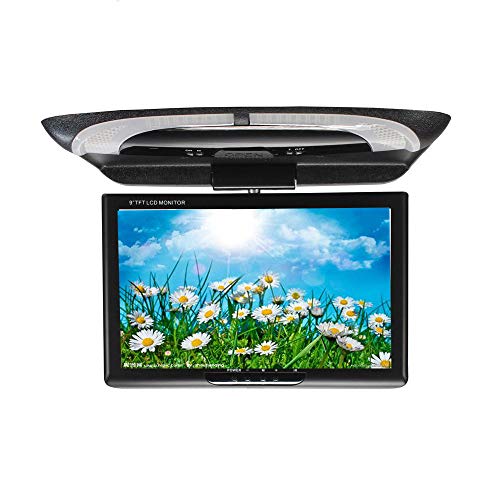 CONRAL Monitor Montaje en Techo TFT 9 Pulgadas para automóviles, Monitor Multimedia para automóvil de 9 'con Control Remoto inalámbrico, Sistema Entretenimiento de Viaje para automóviles,Black